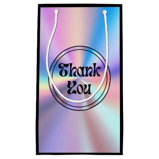 Holografische retro groovy script dank u zwart klein cadeauzakje (Voorkant)