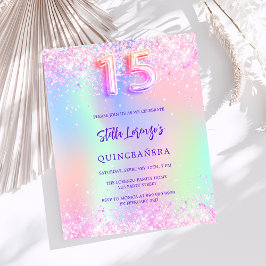 Holografische roze budget Quinceanera uitnodiging