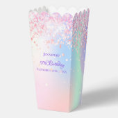 Holografische roze confetti naam verjaardag bedankdoosjes (Achterkant)