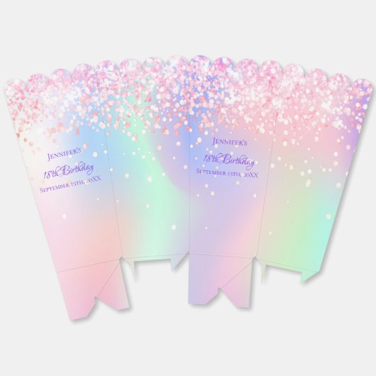 Holografische roze confetti naam verjaardag bedankdoosjes (Ongevouwen)