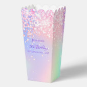 Holografische roze confetti naam verjaardag bedankdoosjes (Voorkant)