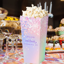 Holografische roze confetti naam verjaardag bedankdoosjes