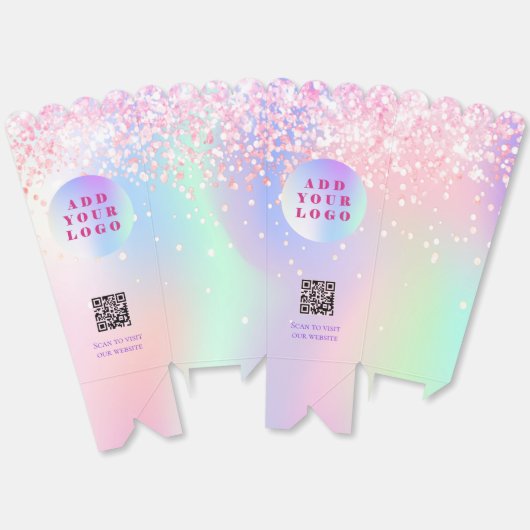 Holografische roze confetti QR code business logo Bedankdoosjes (Ongevouwen)