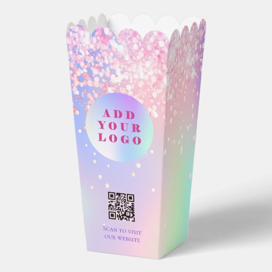 Holografische roze confetti QR code business logo Bedankdoosjes (Voorkant)