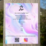 Holografische roze foto instagram business logo QR Flyer<br><div class="desc">Personaliseer en voeg uw zakelijke logo,  naam,  adres,  jouw tekst,  uw eigen QR-code toe aan uw Instagram-account. Blush roze,  paarse,  blauw,  holografische achtergrond. Terug: voeg een foto toe en vertel het verhaal over je merk.</div>