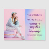 Holografische roze foto Quinceanera Save the Date (Voorkant)