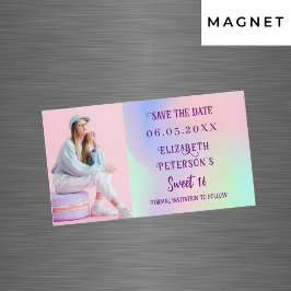 Holografische roze foto Sweet 16 Save the Date