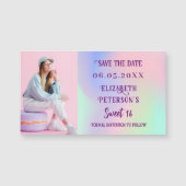 Holografische roze foto Sweet 16 Save the Date (Voorkant)