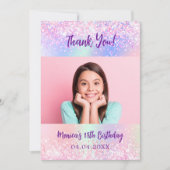 Holografische roze foto verjaardag dank u kaart (Voorkant)