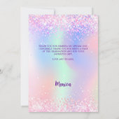 Holografische roze foto verjaardag dank u kaart (Achterkant)