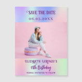 Holografische roze foto verjaardag Save the Date (Voorkant)