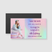 Holografische roze foto verjaardag Save the Date (Voorkant / Achterkant)