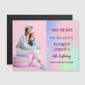 Holografische roze foto verjaardag Save the Date (Voorkant / Achterkant)