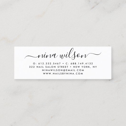 Holografische roze glitter chique script handteken mini visitekaartje (Achterkant)