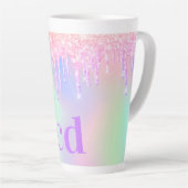 Holografische roze glitter druppels monogram latte mok (Rechterhoek)