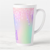 Holografische roze glitter druppels monogram latte mok (Rechts)