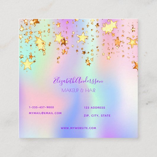 Holografische roze gouden sterren make-up haar vierkante visitekaartje (Achterkant)