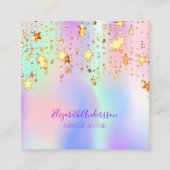 Holografische roze gouden sterren make-up haar vierkante visitekaartje (Voorkant)