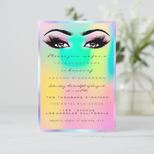 Holografische Roze Make-up Bruid Sweet 16th Kaart (Staand voorkant)