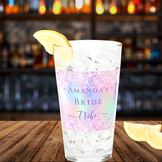 Holografische roze paarse bruid tribe bachelorette glas