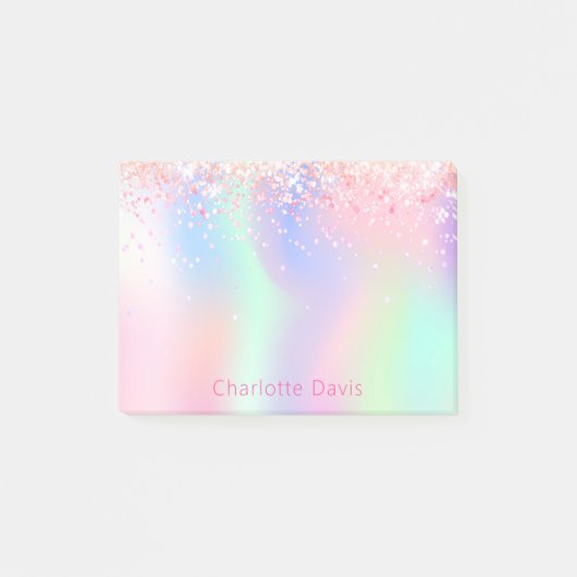 Holografische roze paarse confetti naam post-it® notes (Voorkant)