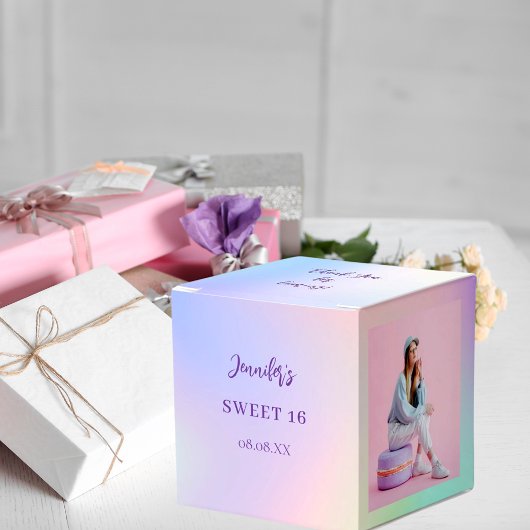 Holografische roze paarse foto dank u bedankdoosjes