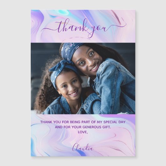 Holografische roze paarse foto dank u magneet (Voorkant)