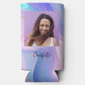 Holografische roze paarse foto naam seltzer blikjeskoeler (Achterkant)