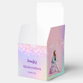 Holografische roze paarse foto Quinceanera Bedankdoosjes (Geopend)