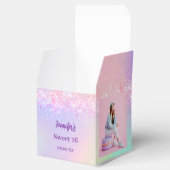 Holografische roze paarse foto Sweet 16 Bedankdoosjes (Geopend)