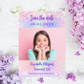 Holografische roze paarse foto Sweet 16 Save The Date