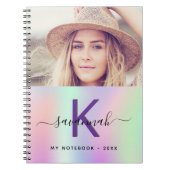Holografische roze paarse fotonaam script notitieboek (Voorkant)