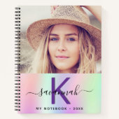 Holografische roze paarse fotonaam script notitieboek (Voorkant)