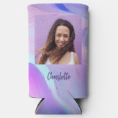 Holografische roze paarse fotonaam seltzer blikjeskoeler (Voorkant)