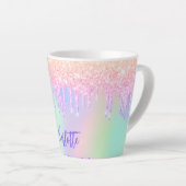 Holografische roze paarse glitter druipt naam latte mok (Rechterhoek)