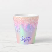 Holografische roze paarse glitter druipt naam latte mok (Voorkant)