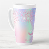 Holografische roze paarse glitter mint naam latte mok (Linkerhoek)