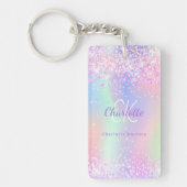 Holografische roze paarse glitter monogram naam sleutelhanger (Voorkant)