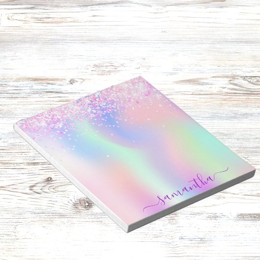 Holografische roze paarse glitter naam notitieblok