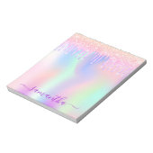 Holografische roze paarse glitter naam notitieblok (Linkerzijde)