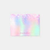 Holografische roze paarse glitter naam post-it® notes (Voorkant)
