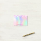 Holografische roze paarse glitter naam post-it® notes (Op bureau)