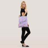 Holografische Roze Paarse Glitter Naam Tote Bag (Op model)