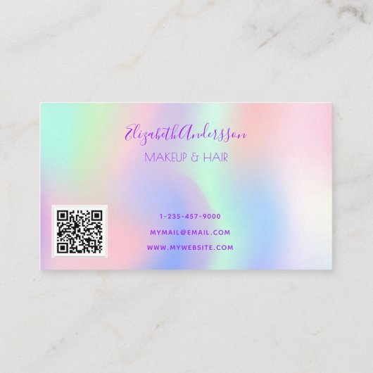 Holografische roze paarse make-up haar qr code visitekaartje (Achterkant)