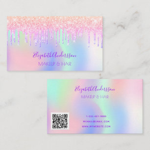 Holografische roze paarse make-up haar qr code visitekaartje