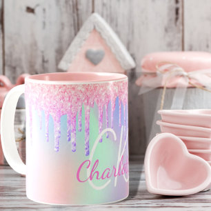 Holografische roze paarse mint groene naam koffiemok