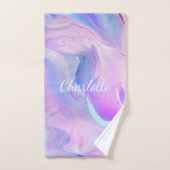 Holografische roze paarse monogram initialen naam bad handdoek (Handdoek)