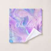 Holografische roze paarse monogram initialen naam bad handdoek (Wasdoekje)