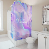 Holografische roze paarse monogram initialen naam douchegordijn (In situ)