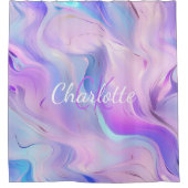 Holografische roze paarse monogram initialen naam douchegordijn (Voorkant)